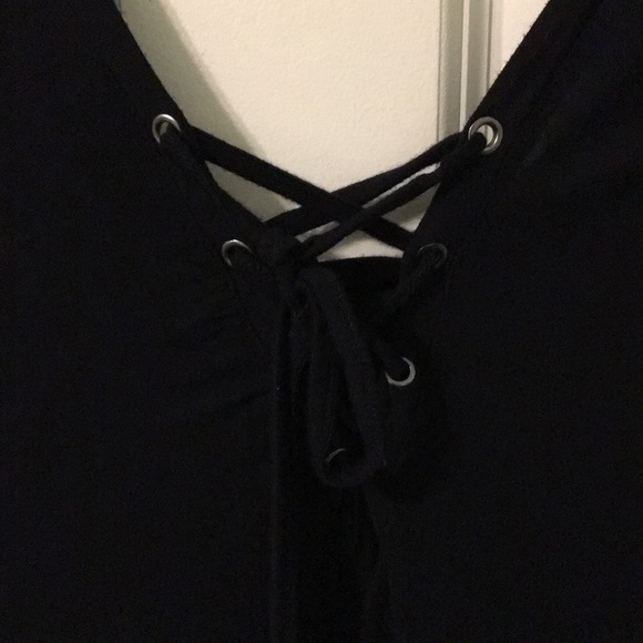 Super Soft Black Stretchy Jersey Dress Lace Up Medium - Picture 4 of 8
